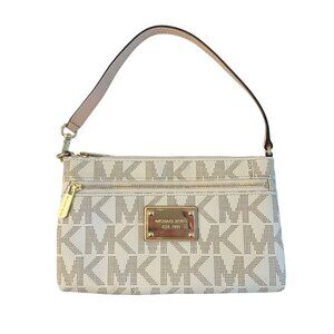 Michael Kors White Monogram Logo Print Wristlet Wallet Mini Purse 8.5" x 5"